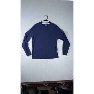 Polo Ralph Lauren Shirt Mens Large Blue Long Sleeve Waffle Knit Sleepwear Cotton